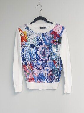 Desigual Lightweight, Colorful, Cotton Blend Sweater - Size S
